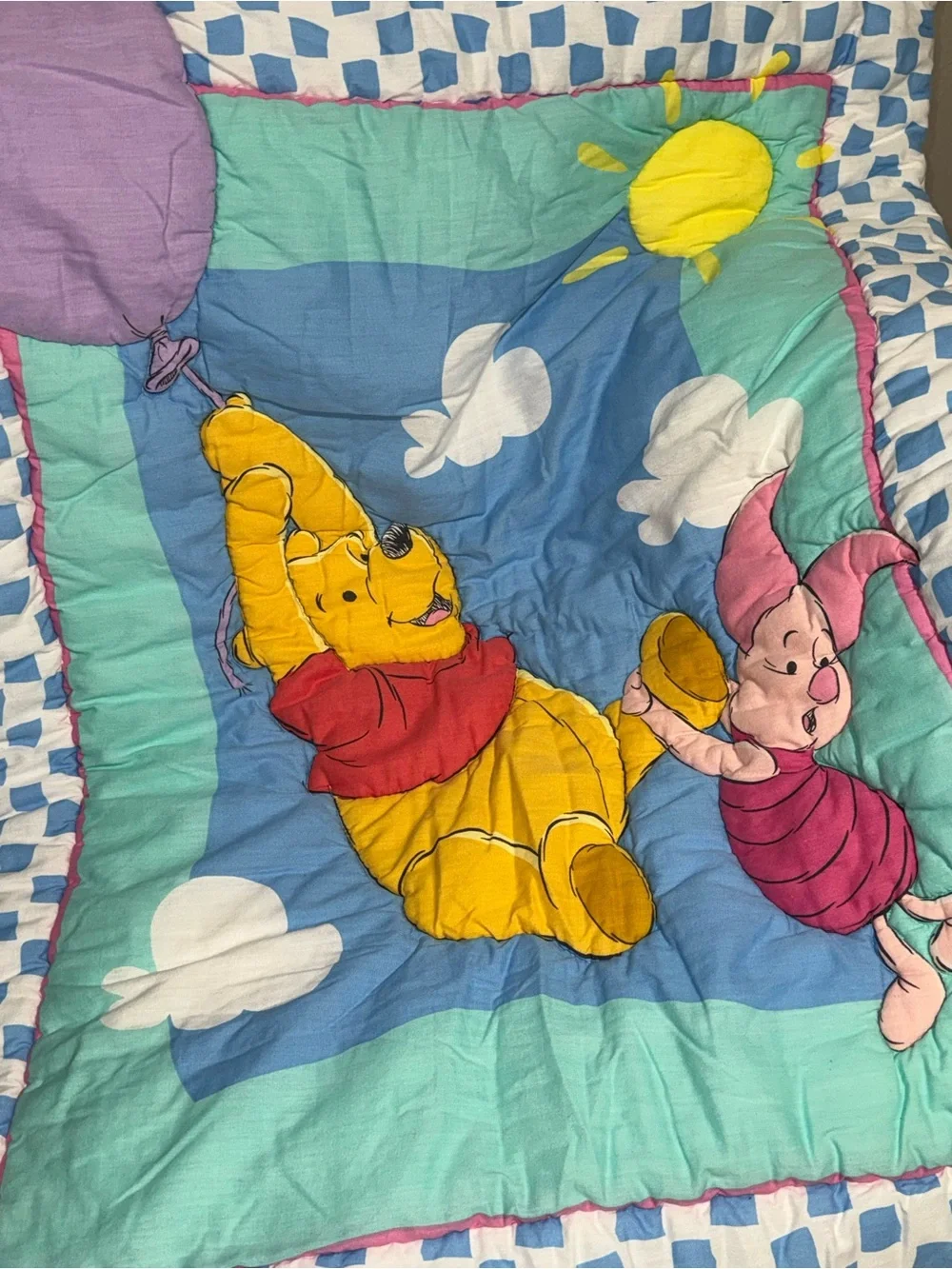Vintage 90s Disney cloud/balloon nursery quilted comforter/ Crib Blanket